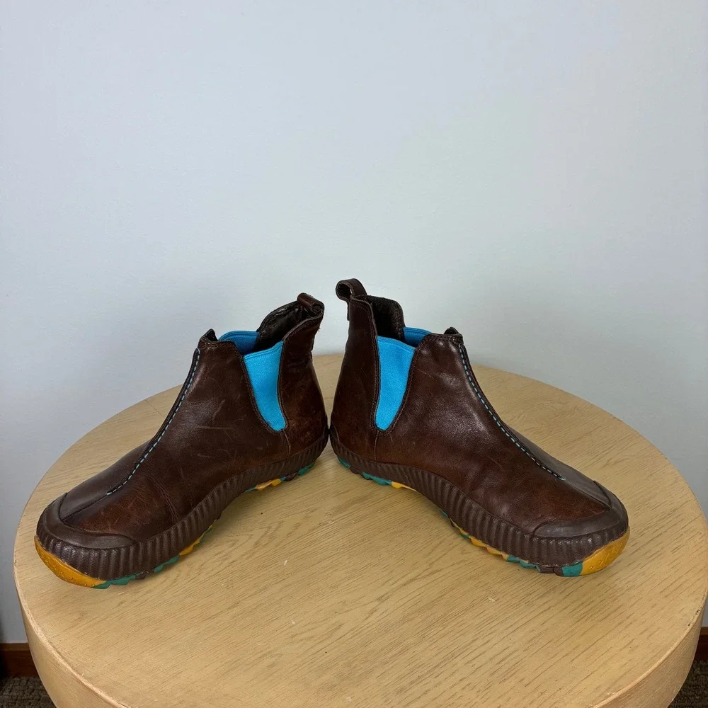 Simple Brown Leather Turquoise Chelsea Ankle Boots Womens 9 Outdoors Fall Gorp